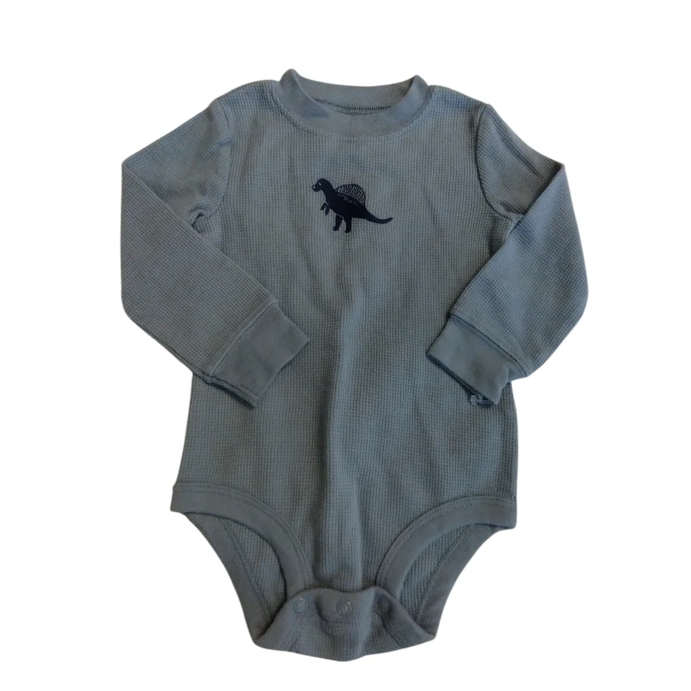 💚 EUC Kids Graphic Waffle Long sleeve Onesie Green, Blue, Beige Bundle Of 4